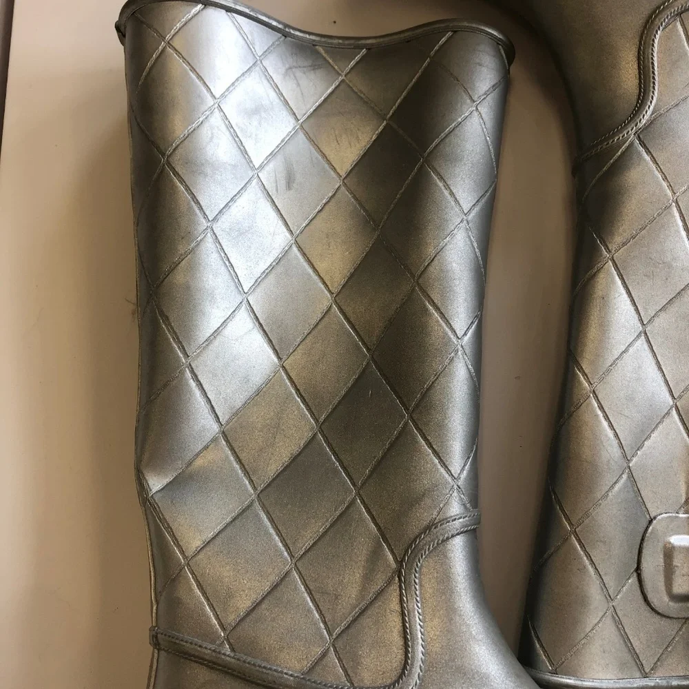 Sperry Pelican Tall Quilted Rain Boots Silver Metallic Size 6 Rainboots Wellies